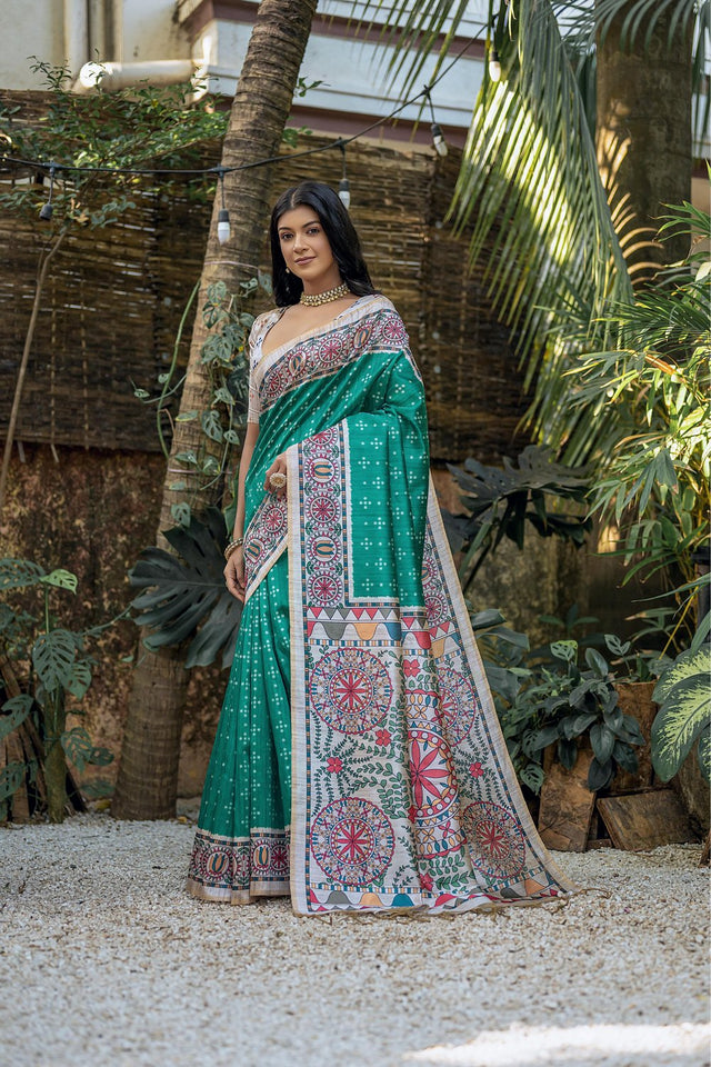 Blue Printed Art Silk Saree (Eth_SR_300)