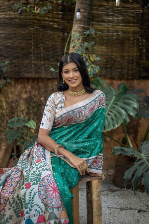 Blue Printed Art Silk Saree (Eth_SR_300)