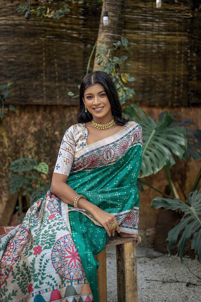 Blue Printed Art Silk Saree (Eth_SR_300)