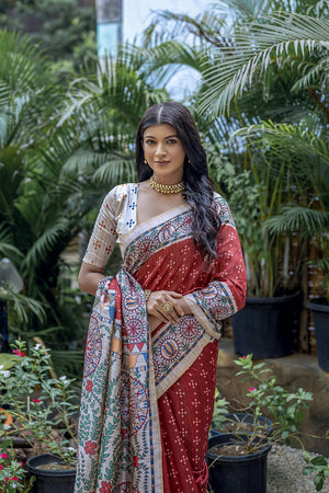 Red Printed Art Silk Saree (Eth_SR_301)