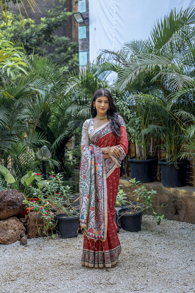 Red Printed Art Silk Saree (Eth_SR_301)