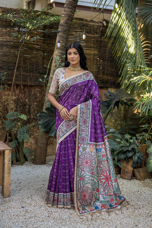 Wine Printed Art Silk Saree (Eth_SR_303)