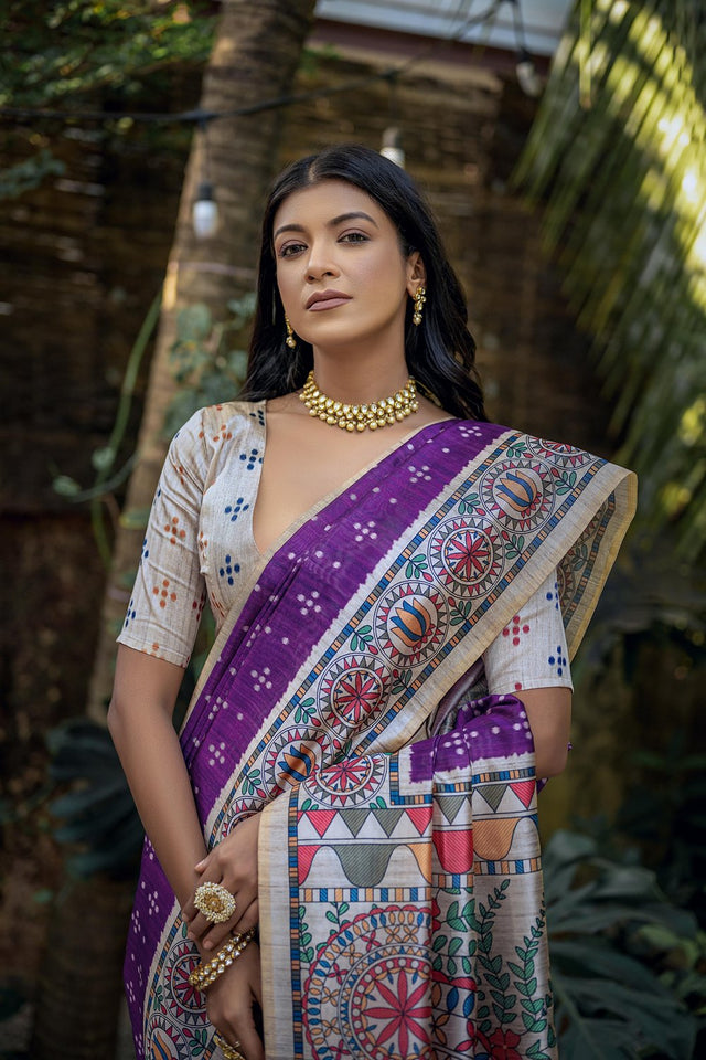 Wine Printed Art Silk Saree (Eth_SR_303)