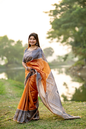 Orange Printed Art Silk Saree (Eth_SR_304)