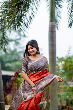 Red Printed Art Silk Saree (Eth_SR_306)