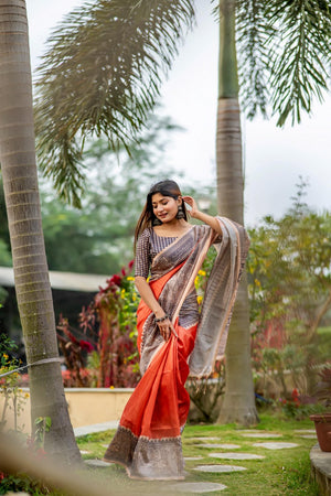 Red Printed Art Silk Saree (Eth_SR_306)