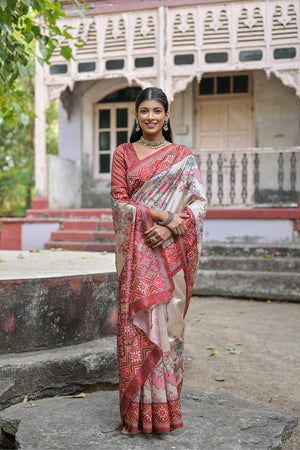 Brown Floral Printed Art Silk Saree (Eth_SR_313)