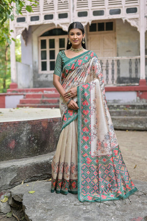 Green Floral Printed Art Silk Saree (Eth_SR_314)