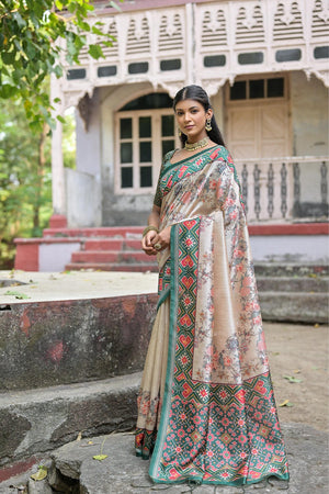 Green Floral Printed Art Silk Saree (Eth_SR_314)