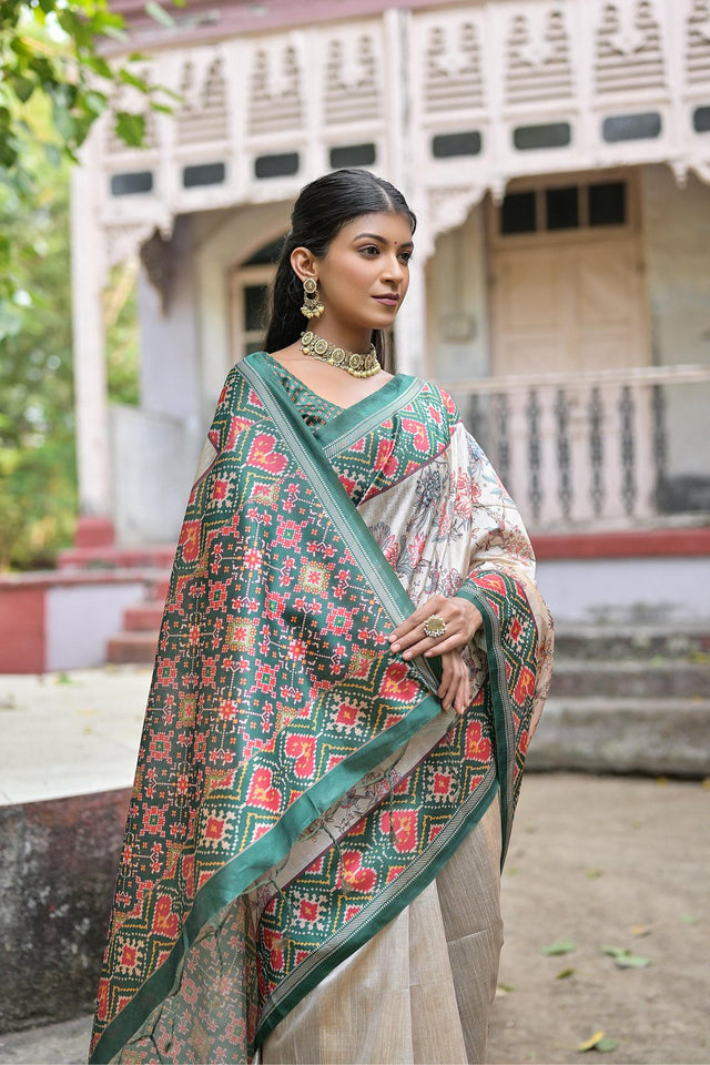 Green Floral Printed Art Silk Saree (Eth_SR_314)