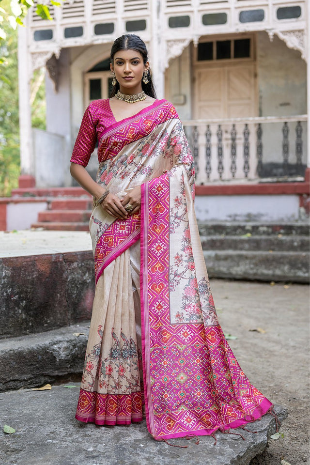 Magenta Floral Printed Art Silk Saree (Eth_SR_315)