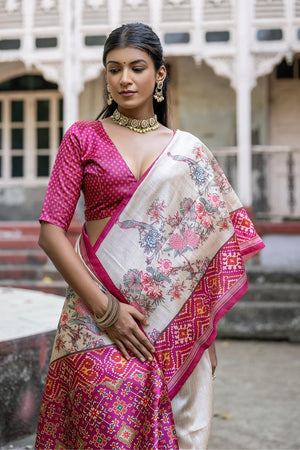 Magenta Floral Printed Art Silk Saree (Eth_SR_315)