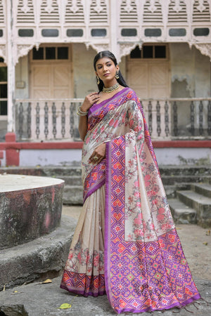 Wine Floral Printed Art Silk Saree (Eth_SR_316)