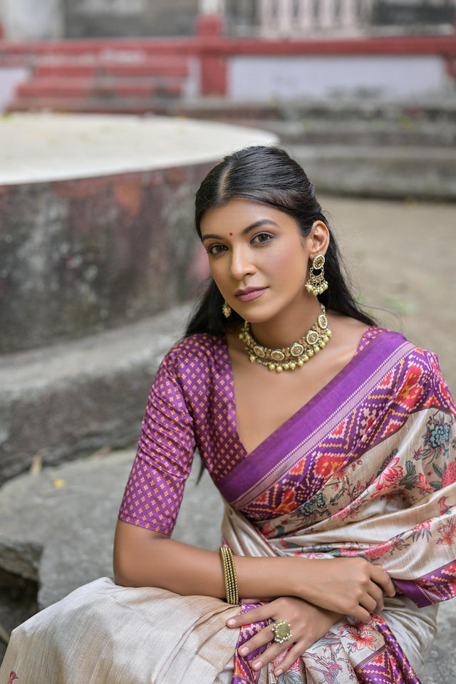 Wine Floral Printed Art Silk Saree (Eth_SR_316)