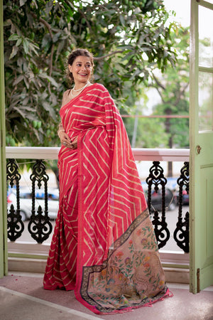 Pink Line Printed Art Silk Saree (Eth_SR_98)