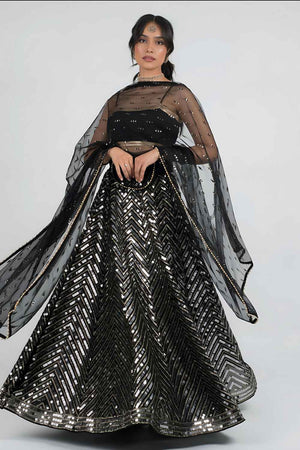 Black Mirror Sequins Georgette Lehenga