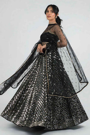Black Mirror Sequins Georgette Lehenga
