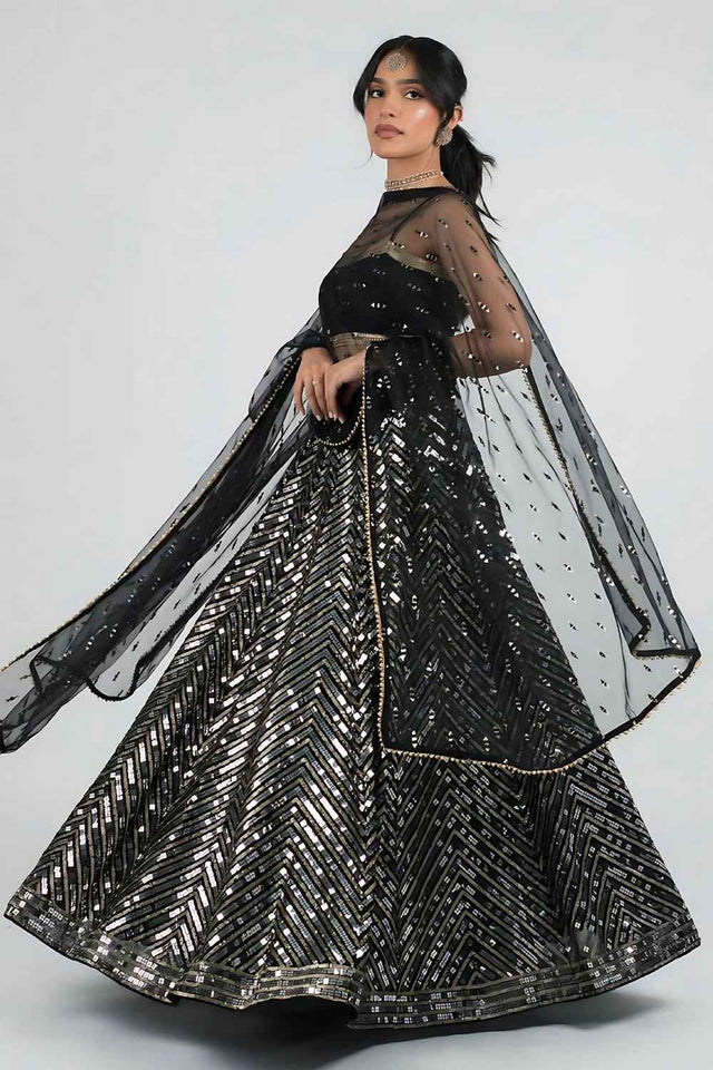 Black Mirror Sequins Georgette Lehenga