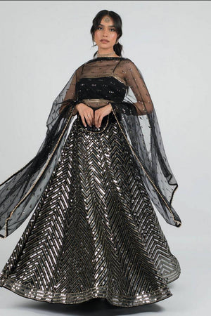 Black Mirror Sequin Georgette Lehenga