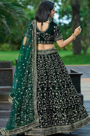 Green Floral Embroidered Velvet Lehenga (FD_Agreenvel)