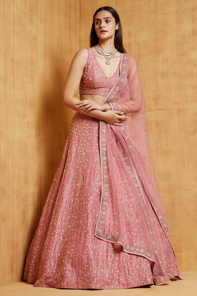 Light Pink Embroidered Art Silk Lehenga