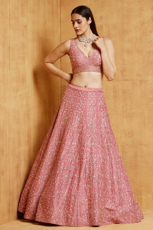 Light Pink Embroidered Art Silk Lehenga