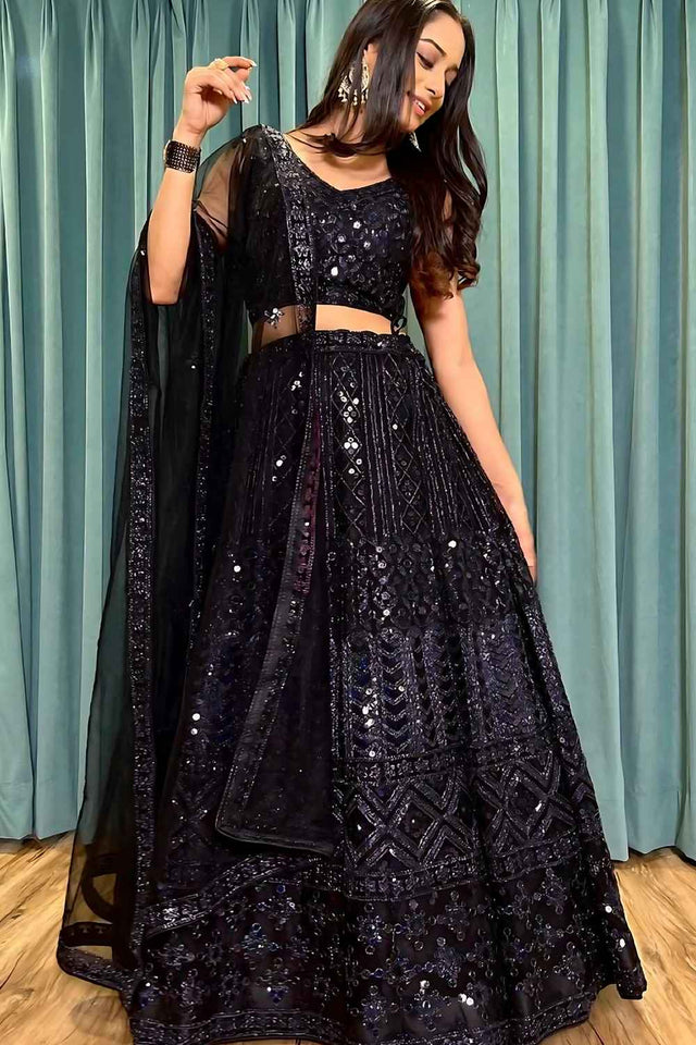 Violet Mirror Sequins Net Lehenga