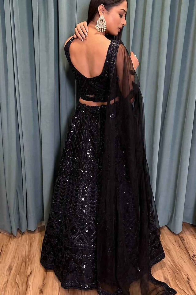 Violet Mirror Sequins Net Lehenga