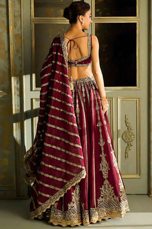Maroon Embroidered Silk Lehenga