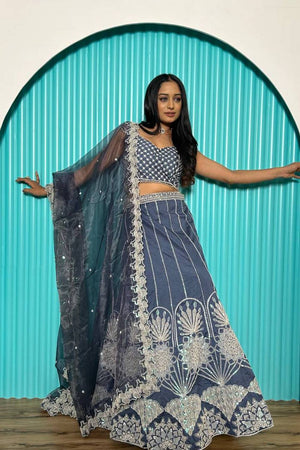 Grey Sequin with Embroidered Silk Lehenga