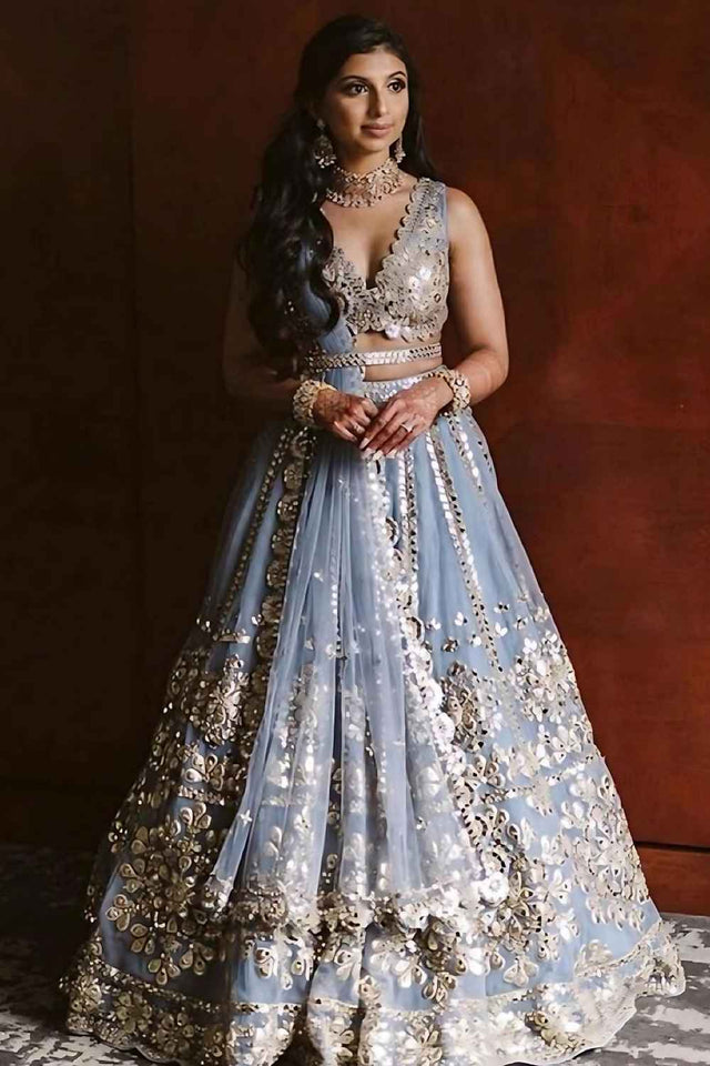 Grey Sequins Net Lehenga