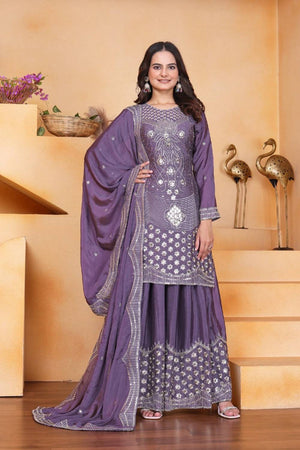 Lavender Sequin with Embroidered Silk Straight Cut Suits