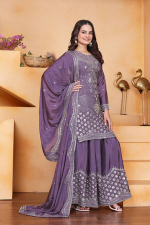 Lavender Sequin with Embroidered Silk Straight Cut Suits