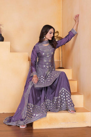Lavender Sequin with Embroidered Silk Straight Cut Suits