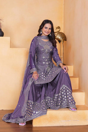 Lavender Sequin with Embroidered Silk Straight Cut Suits