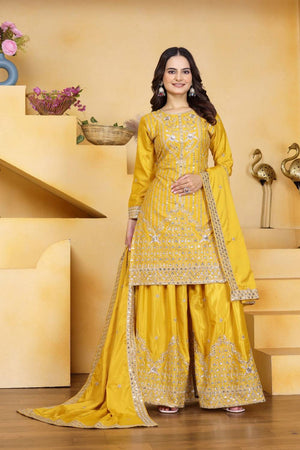Yellow Sequin with Embroidered Silk Sharara Suits