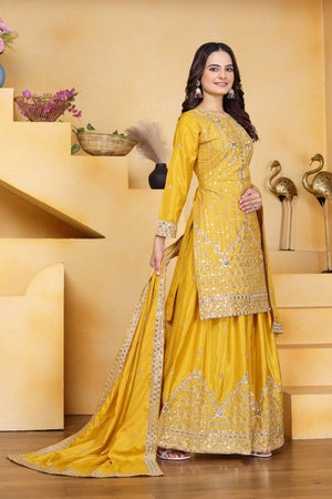 Yellow Sequin with Embroidered Silk Sharara Suits