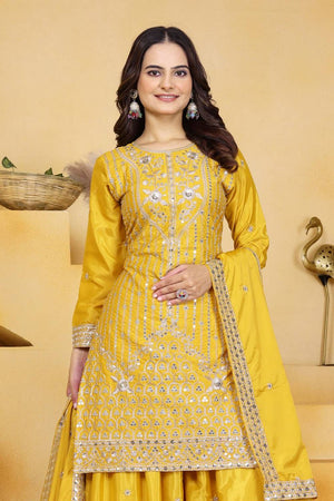 Yellow Sequin with Embroidered Silk Sharara Suits