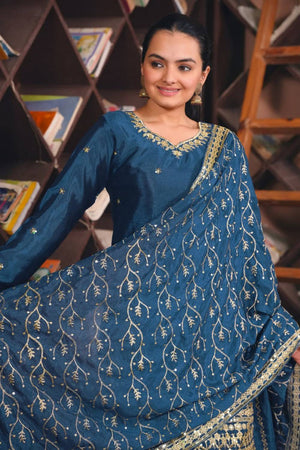 Blue Sequin with Embroidered Silk Sharara Suits