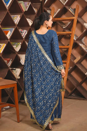 Blue Sequin with Embroidered Silk Sharara Suits