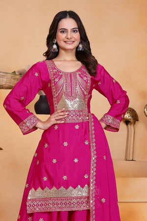 Pink Sequin with Embroidered Silk Sharara Suits