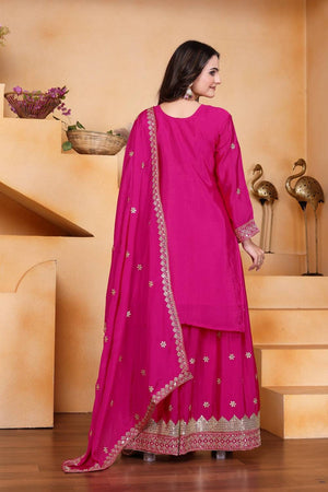 Pink Sequin with Embroidered Silk Sharara Suits