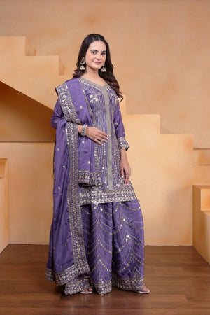 Lavender Sequin with Embroidered Silk Sharara Suits