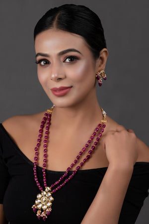 Ruby Kundan & Beads Alloy Necklace Set