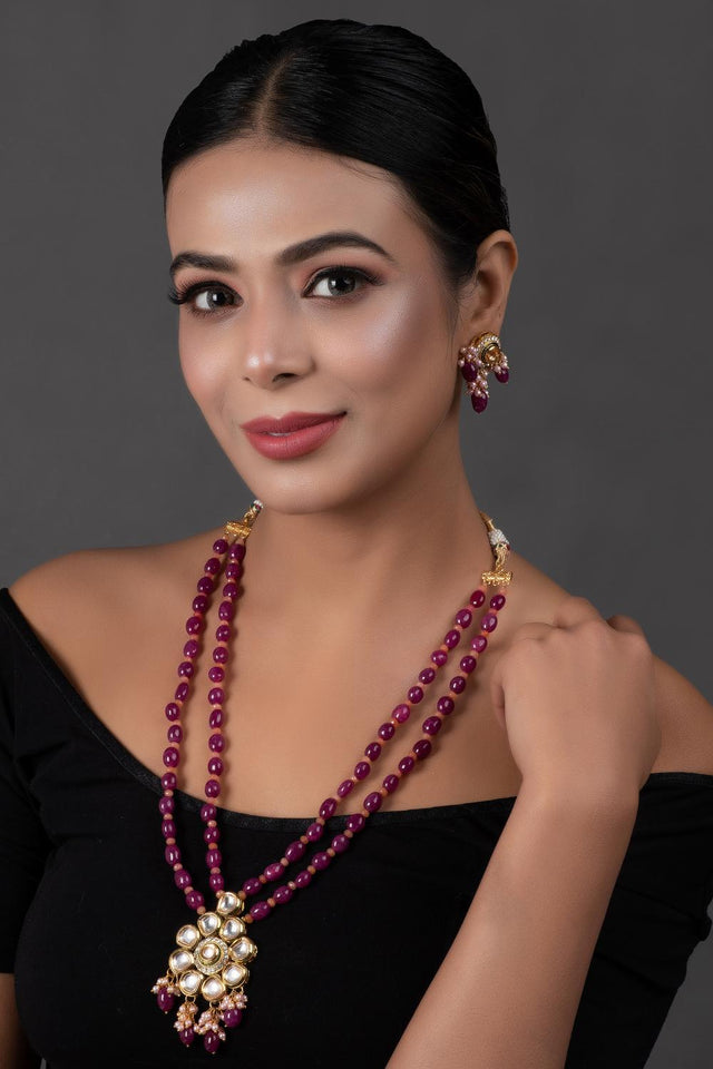 Ruby Kundan & Beads Alloy Necklace Set
