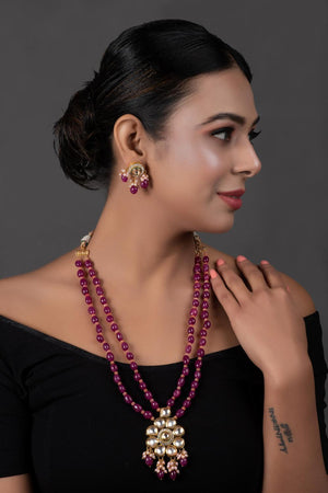 Ruby Kundan & Beads Alloy Necklace Set