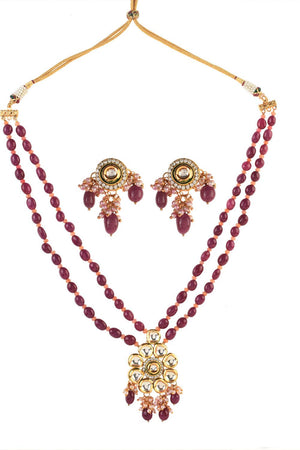 Ruby Kundan & Beads Alloy Necklace Set