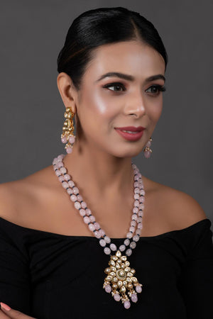 Pink Kundan & Beads Alloy Necklace Set