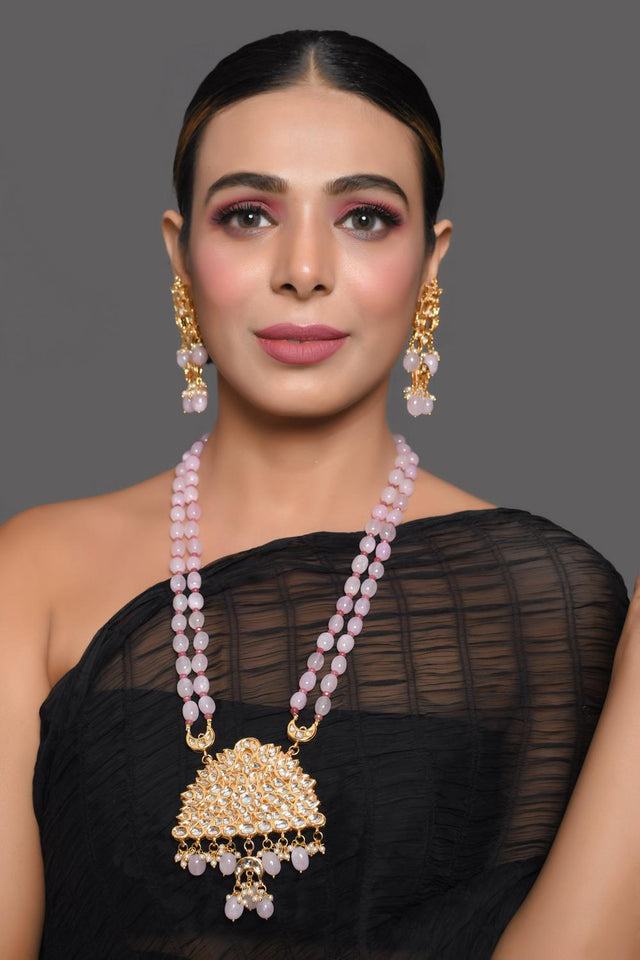 Pink Kundan & Beads Alloy Necklace Set