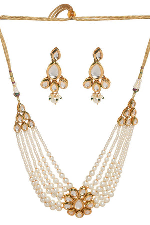 White Kundan & Beads Alloy Necklace Set